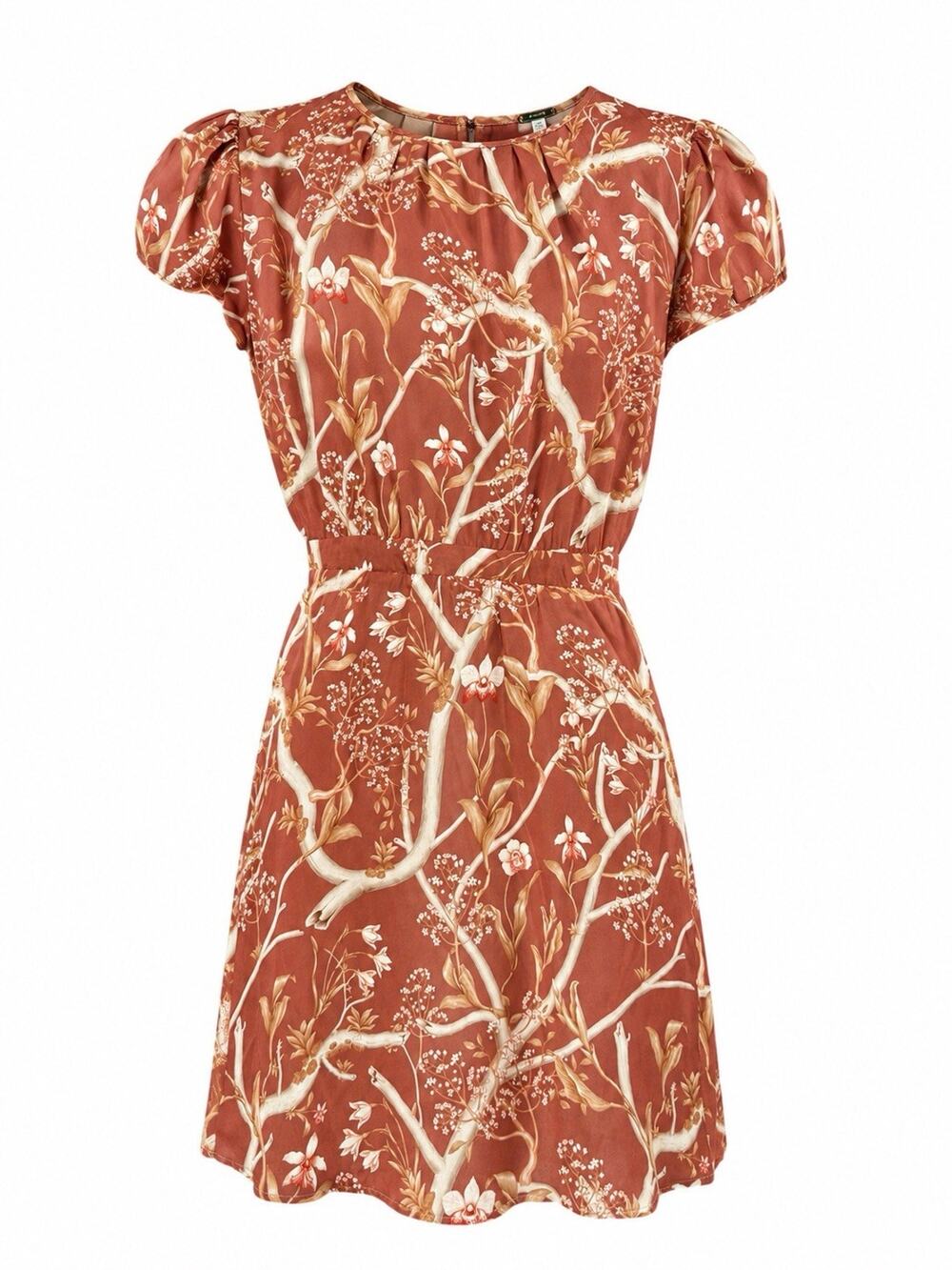 Johanna Ortiz 100% Silk Botanical Print Mini Dress Terracotta Size 2